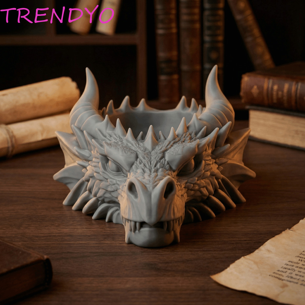 TRENDYO ถาดเก็บหัวมังกร, 3D พิมพ์ตลกผู้ถือเครื่องประดับ, Creative Multi-Functional Gothic Dragon Head เครื่องประดับสําหรับ Home