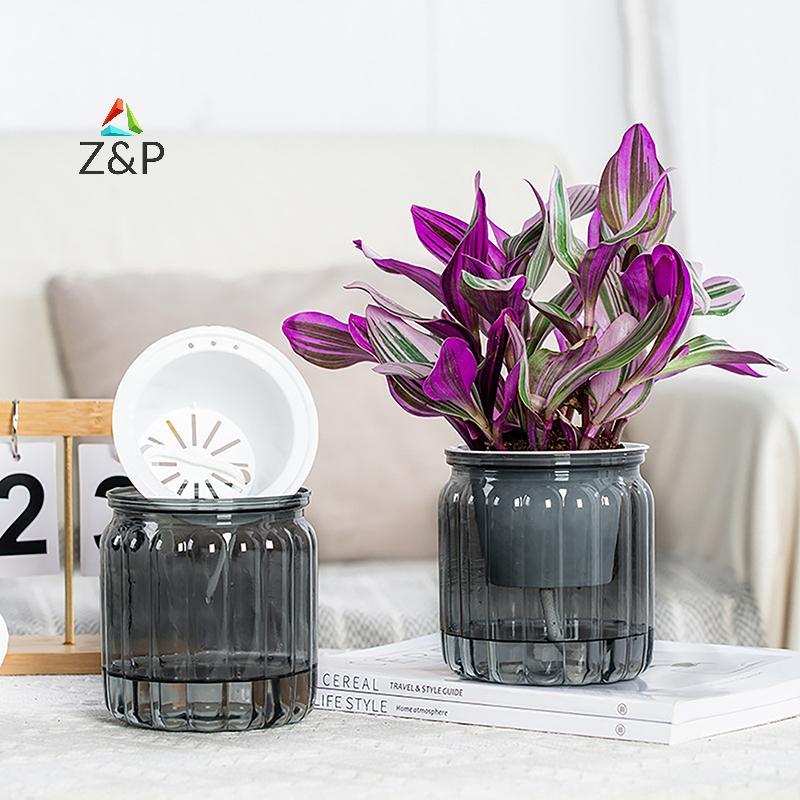 Z & P รอบรดน้ําดอกไม้หม้อ Hydroponics กระถางต้นไม้แจกัน Self-ดูดซับ Water Planter สําหรับบ้านบอนไซในร่มตกแต่งโต๊ะ COD