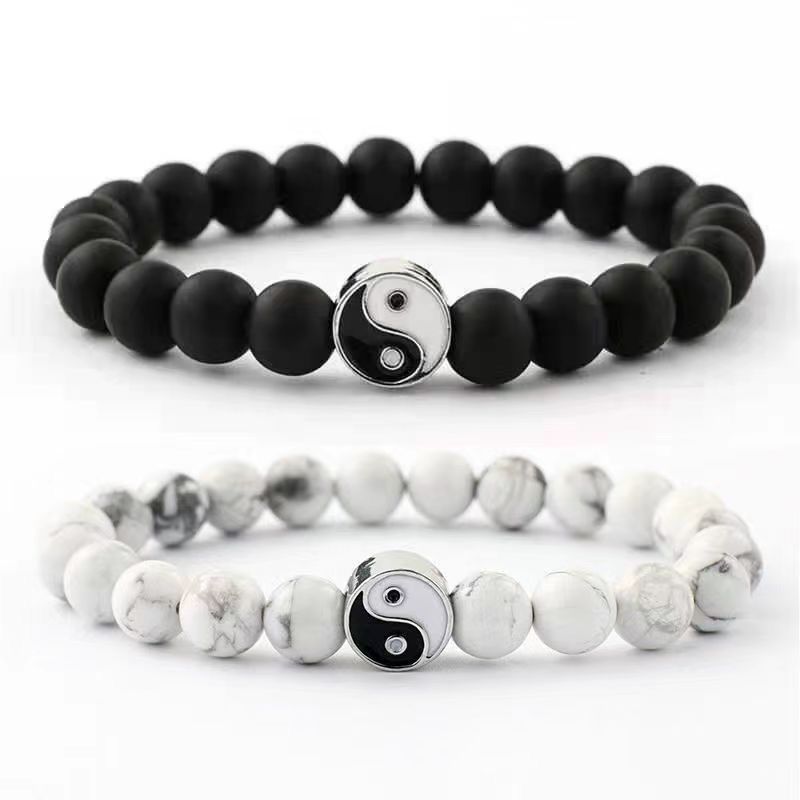 Street Wear Tai Chi Yin Yang Bracelet Frosted Black White Contrast Color Frosted Hand Beaded Bracele