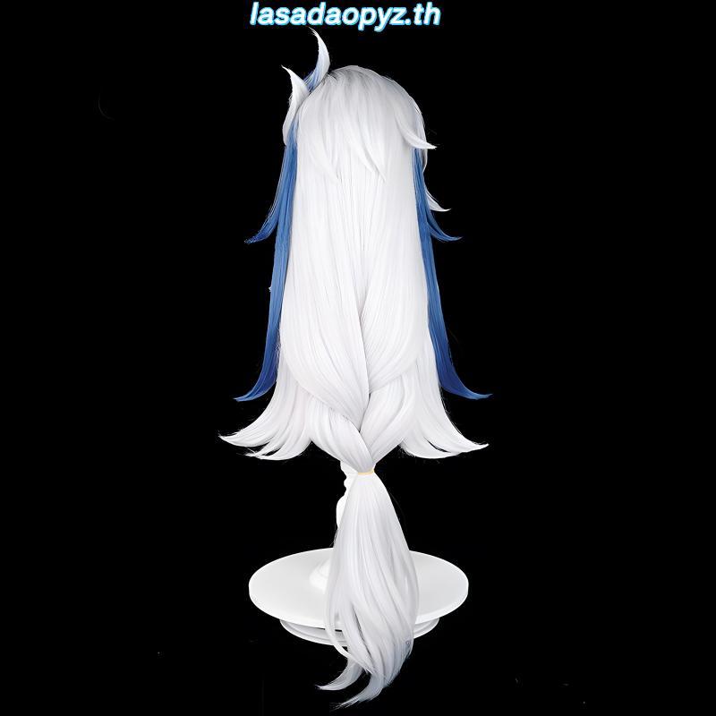 【Manmei】Genshin Impact Fontaine Neuvillette Cosplay Wig 100cm Long Silver White Blue Heat Resistant 