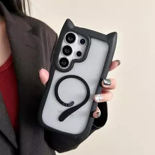 เคสโทรศัพท์แม่เหล็กหางแมวน่ารักสําหรับ Samsung S26 Ultra/S25/S24 Plus/S23 Plus ดีไซน์ใหม่; กันกระแทก ฝาครอบโปร่งใส