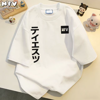 【จัดส่งตลอด 24 ชั่วโมง】NFV แฟชั่นเกาหลี💕เสื้อยืดแขนสั้นคอกลม ลวดลายแฟชั่น Oversized ทรงหลวม ผ้าฝ้าย YG4718