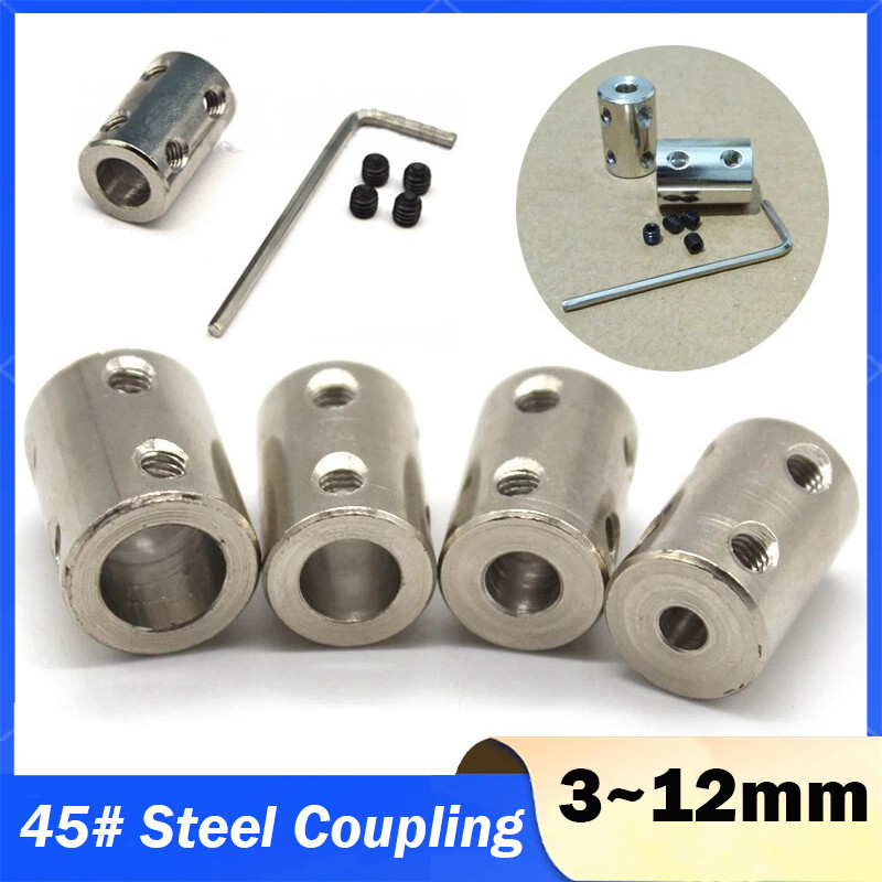1Set Rigid Coupling 3mm/3.17mm/4mm~12mm #45 Steel Shaft Coupler Motor Connector Sleeve Coupling Adap