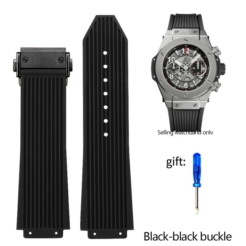 26*19 มม.สายนาฬิกาซิลิโคนสําหรับ Hublot BIG BANG สีดําผู้ชายสายคล้องผีเสื้อหัวเข็มขัดเครื่องมือนาฬิก