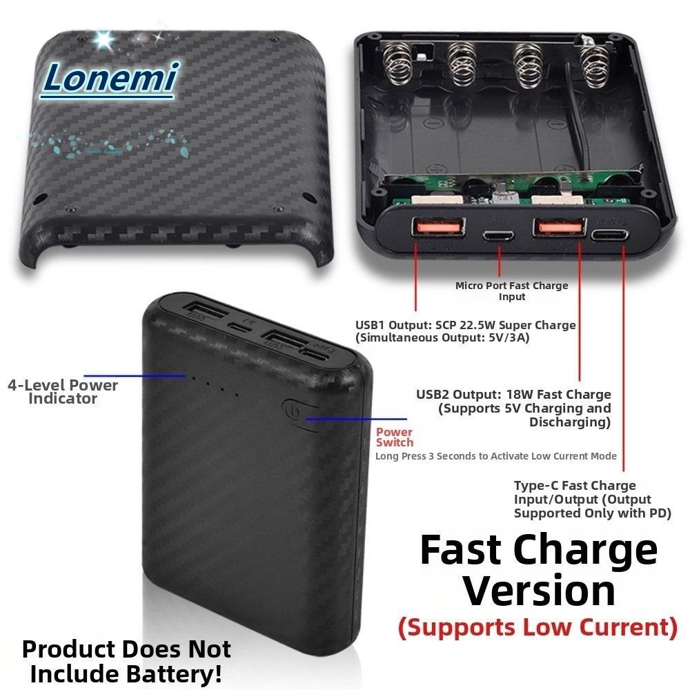 LONEMI Charger , Solderless DIY Power Bank Box, Portable Fast Charging Mini 4 Slots 18650 Power Supply Housing Battery Charging