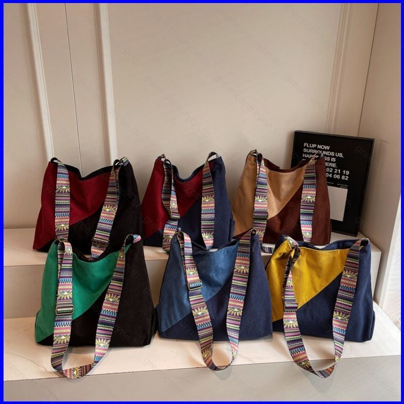 GNN กระเป๋าขวางสำหรับ 여성 สีเนเชอรัล ขนาดใหญ่ วัสดุคอตตอนดรอย์ สายปรับได้