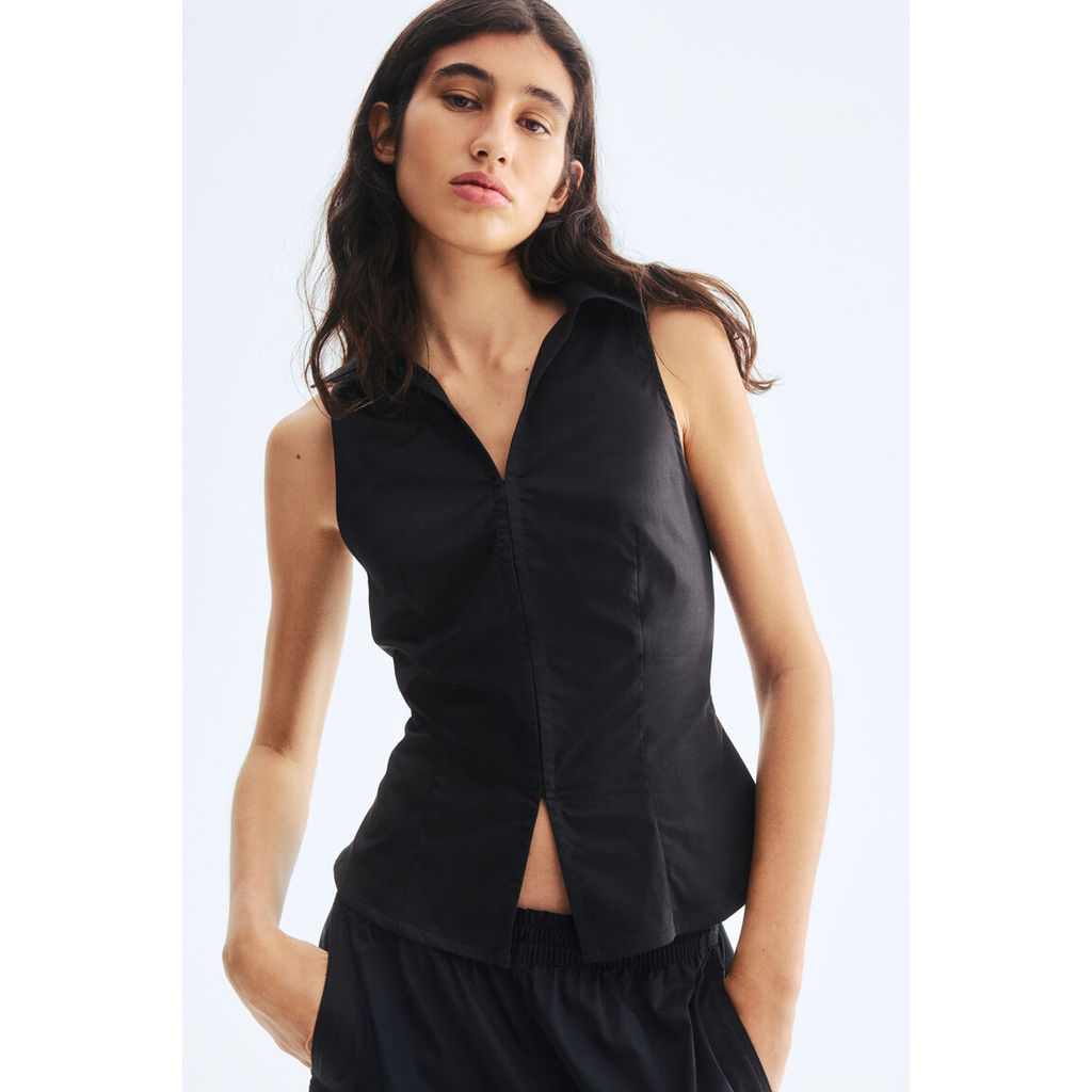 H&M(เอชแอนด์เอ็ม) เสื้อเชิ้ตแขนกุดผ้าฝ้าย Women Sleeveless cotton shirt 1320169_1