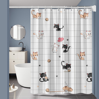 🚿ผ้าม่านอาบน้ำ กันน้ำ กันเชื้อรา พับเก็บได้ ใช้กั้นห้องน้ำ 💕…