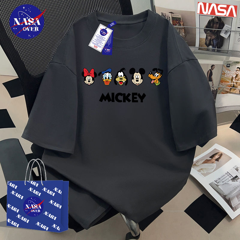 【จัดส่งจากกรุงเทพฯ】🔥NASA ฤดูร้อน ลายการ์ตูน🐱🐶 oversize แขนสั้น ยูนิเซ็กส์ สไตล์ขี้เกียจ ลำลอง ใส่สบาย สีเทาเข้ม เสื้อYG505