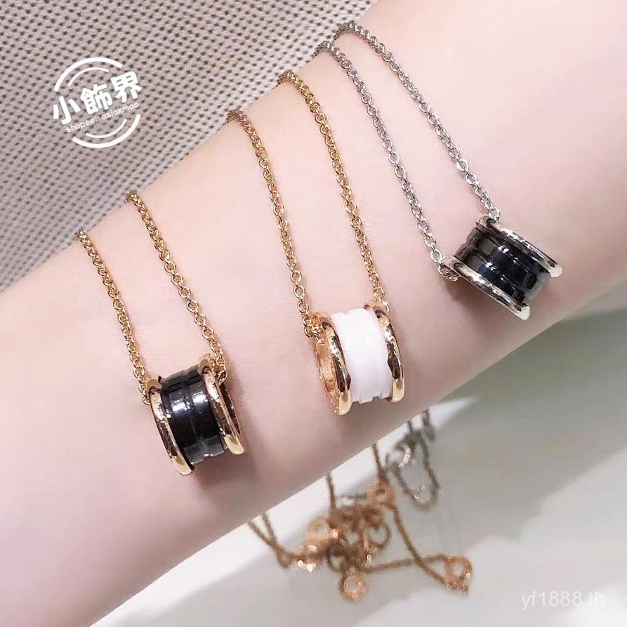 สร้อยคอคลาสสิกสีดำและขาว ชุบทองโรสโกลด์ 18K ขนาดเล็ก คงทนไม่จางหาย 0CFE