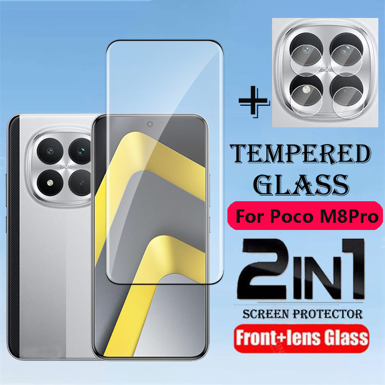 2in1 ฟิล์มแก้วสําหรับ Xiaomi Poco M8 Pro PocoM8Pro M8Pro 5G ป้องกันหน้าจอกระจกนิรภัยโปร่งใส HD Clear ฝาครอบเลนส์กล้องป้องกันฟิล์ม