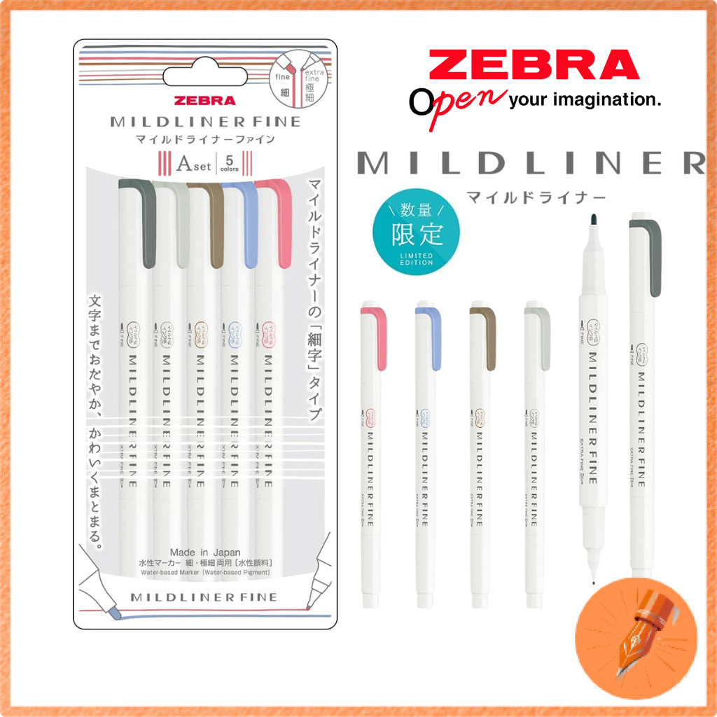 Zebra Water-Based Pen Sign Pen Mildliner Fine 5-Color Set A WYT9-5C-A