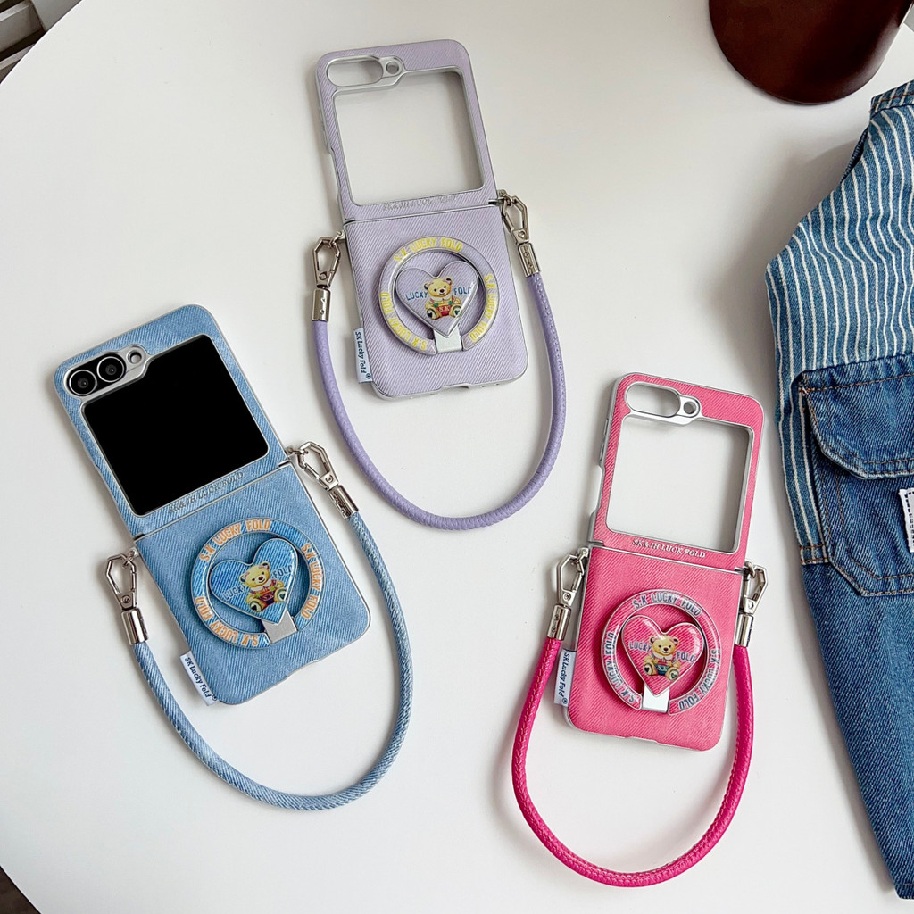 SK Co-Branded & Silver Side Buckle Denim รูปแบบเหมาะสําหรับSamsung Galaxy Z Flip5.6.7 โทรศัพท์มือถือ