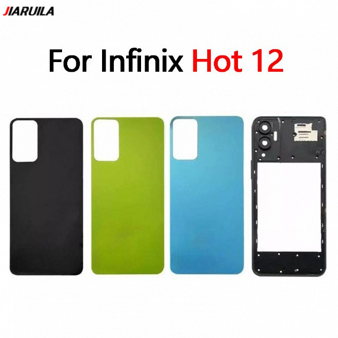 ฝาหลังแบตเตอรี่กระจกสําหรับ Infinix Hot 12 เคสประตูกระจกด้านหลัง + กรอบกลาง