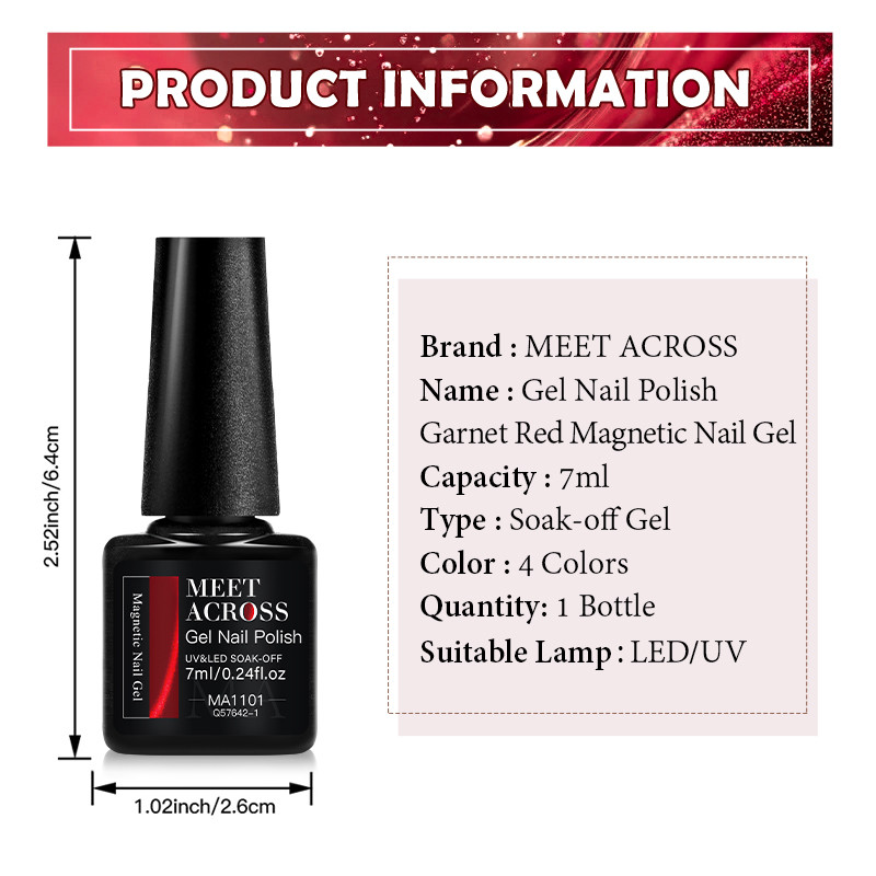 MEET ACROSS โกเมนสีแดงแม่เหล็กเล็บเจล Cat Eye Gel Polish Soak Off ยาทาเล็บที่มีสีสัน DIY เล็บ 7ml ราคา ถูกที่สุด ดีลบีเคเค แกลเลอรีภาพที่ 9
