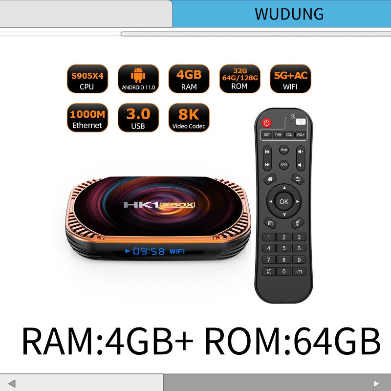 Cross-Border HK1 X4 Android 11 ระบบกล่องทีวี S905X4 5GWiFi บลูทูธ 8K