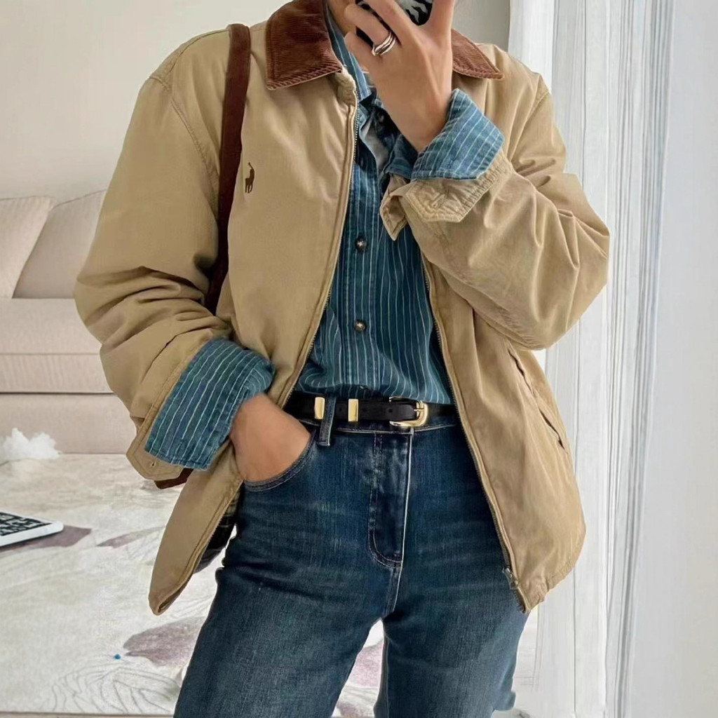 FMUR RL Vintage Corduroy Lapel Zipper Jacket for Men and Women