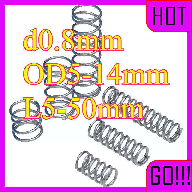 สปริงดัน สปริงกด  65Mn สปริงเหล็กสปริงอัด d0.8mm*OD5-14mm*L5-50mm  LW-ZJY-1