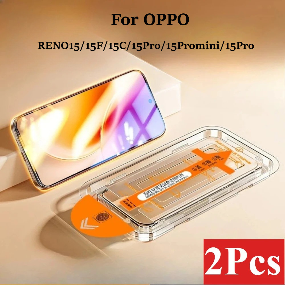 2PCS กระจกนิรภัยสําหรับ OPPO RENO 15 14 Pro 15F 15C 14F ปราศจากฝุ่นติดตั้งฟิล์มป้องกันหน้าจอสําหรับ OPPO RENO 15 Pro Mini 15F 15C