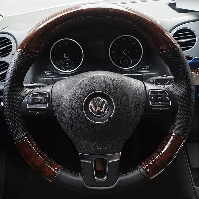 พวงมาลัยรถ Braid Walnut ของแท้หนังสําหรับ Volkswagen Passat B7 CC Touran Magotan Sagitar VW Gol Tigu