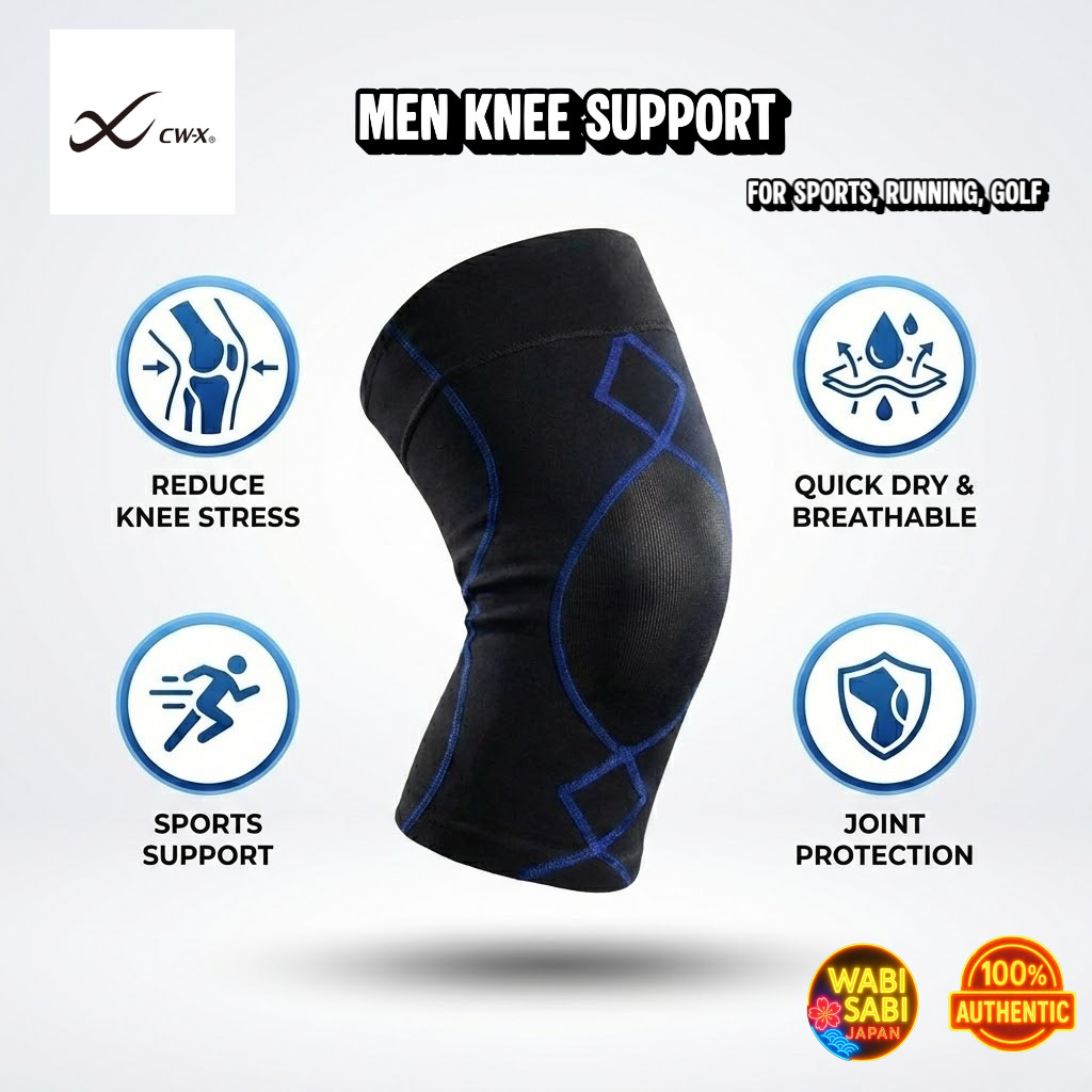 Wacoal CW-X Men’s Knee Support Single Leg – Sports Knee Sleeve for Running & Golf (BU/BL, S–L)
