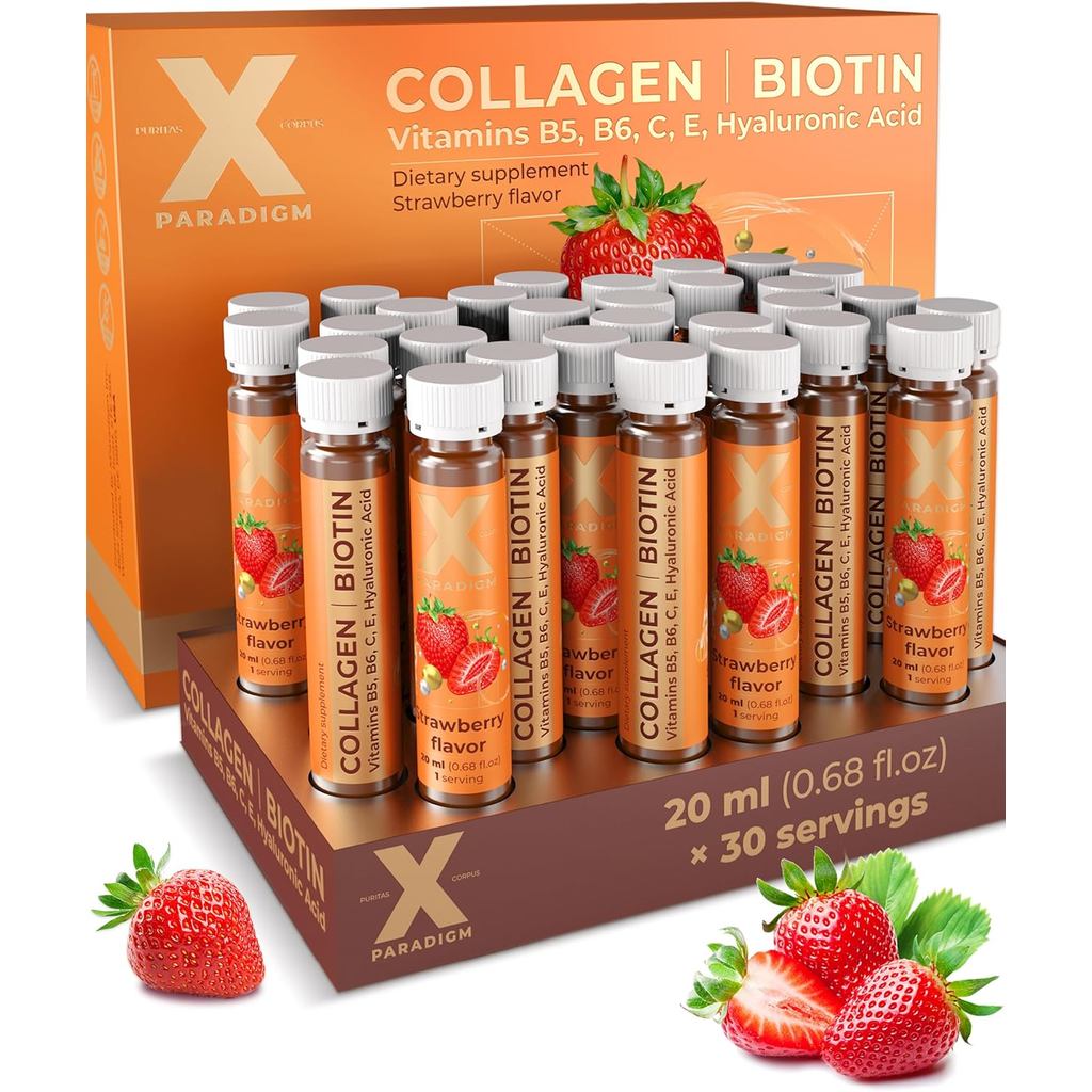 Liquid Collagen Peptides with Biotin & Hyaluronic Acid - 3000mg Hydrolyzed Bovine Collagen Type 1 แล