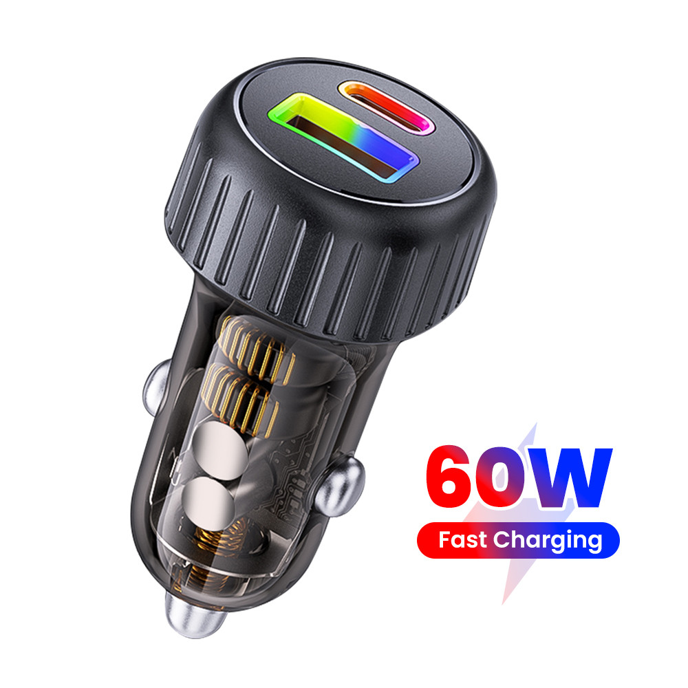 60W USB Type C Fast Charge Car Charger QC3.0 Super Charge เครื่องชาร์จโทรศัพท์มือถือสําหรับ Samsung 