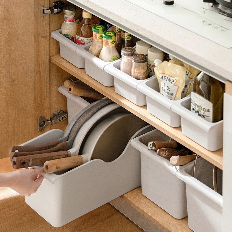 COZII กล่องเก็บของในครัว ชั้นวางฝาหม้อ ชั้นวางหม้อพลาสติก ตู้เก็บของ กล่องเก็บของ ชั้นวางของ