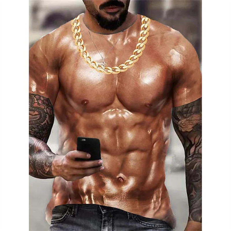 3D Print Fake Muscle T Shirt Men's Fashion Funny Short-sleeved Fitness Top Tee Unisex Cosplay Muscle