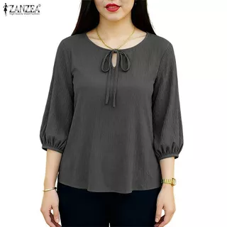 ZANZEA เสื้อลูกเรือสไตล์เกาหลีสำหรับผู้หญิง ออกแบบให้ดูเป็นเลดี้ไลค์ มีโบว์และเชือกรัดที่อก