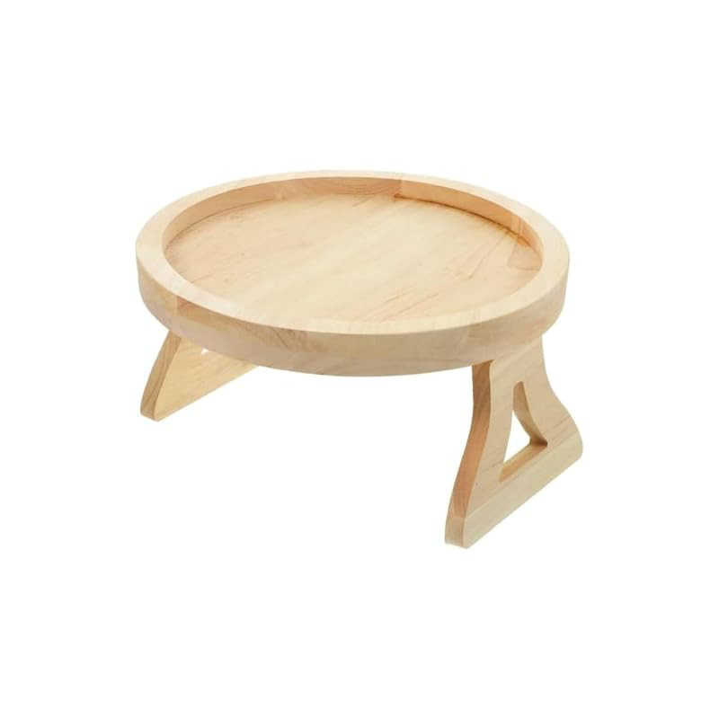 Sofa Arm Tray Clip-On Side Table, Diameter 25cm, Foldable, Wooden Mini Table for Coffee, Snacks, Rem