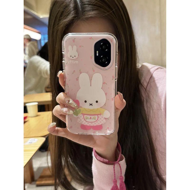 ผ้ากันเปื้อนดอกไม้ Miffy กระต่ายสําหรับ iphone 12 16 14 13 15 11 15PRO 13PRO 12PROMAX 13PROMAX 7PLUS