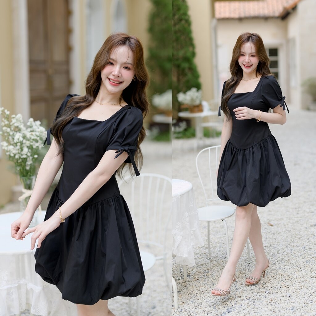 Blaire Balloon Dress : สีดำ [Made by Pastel Time]