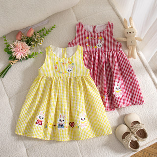 ชุดเดรสลายสก็อตสีเหลืองสำหรับเด็กหญิง ดีไซน์น่ารักเหมือนกระต…
