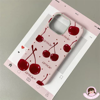เคสไอโฟน 11 น่ารักสีแดงเชอร์รี่พื้นผิวหนังนุ่ม สำหรับ IPhone 17 16 13 15 11 14 12 Pro Max 7 8 16 14 15 Plus XR X XS Max
