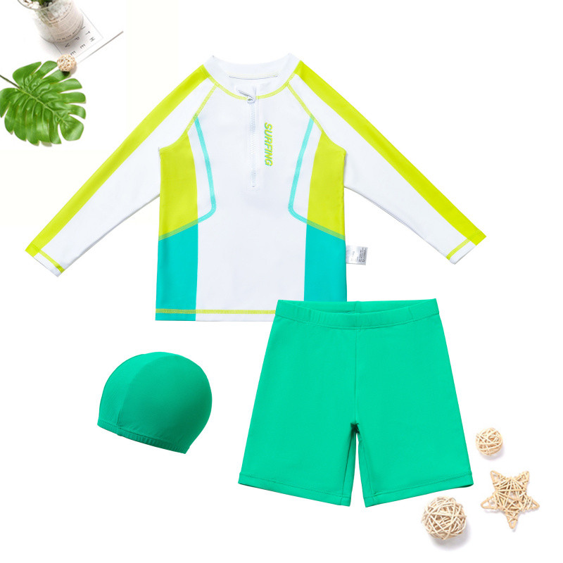 ชุดว่ายน้ำเด็กชายแขนยาว สำหรับสระ ชายหาด และน้ำพุร้อน Size S-L