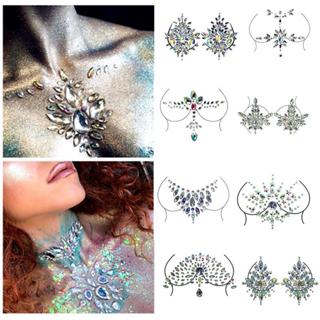 OZTH สติ๊กเกอร์รอยสักปลอม Chest Jewels คริสตัล Face Deco อะค…