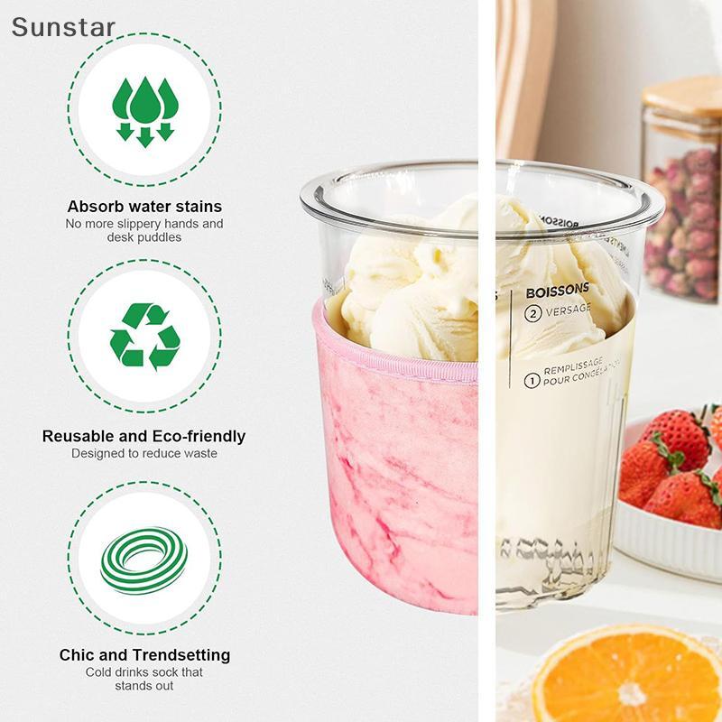 Sunstar 4 ชิ้นไอศกรีมถ้วยสําหรับ NC501 Pints Reusable Neoprene แขนป้องกันการควบแน่นลื่นฉนวน 16/24Oz
