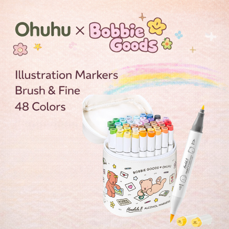 Ohuhu x Bobbie Goods Illustration Marker Set 48 Colors Brush Fine Tips B Series