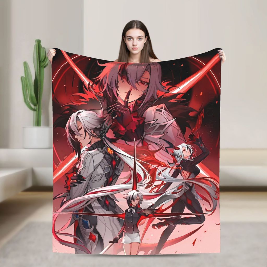 อะนิเมะเกม Genshin Impact Flannel ผ้าห่มนุ่มอุ่นโยนผ้าห่มสําหรับห้องนั่งเล่น Camping ความงามผ้าคลุมเ