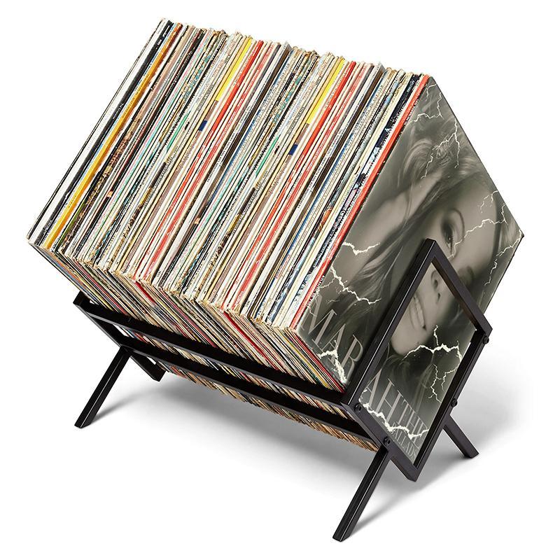 OZTH Record Storage – Matte Record Holder 80 ถึง 100 LP Capacity - Metal Single Tier Record Holder V