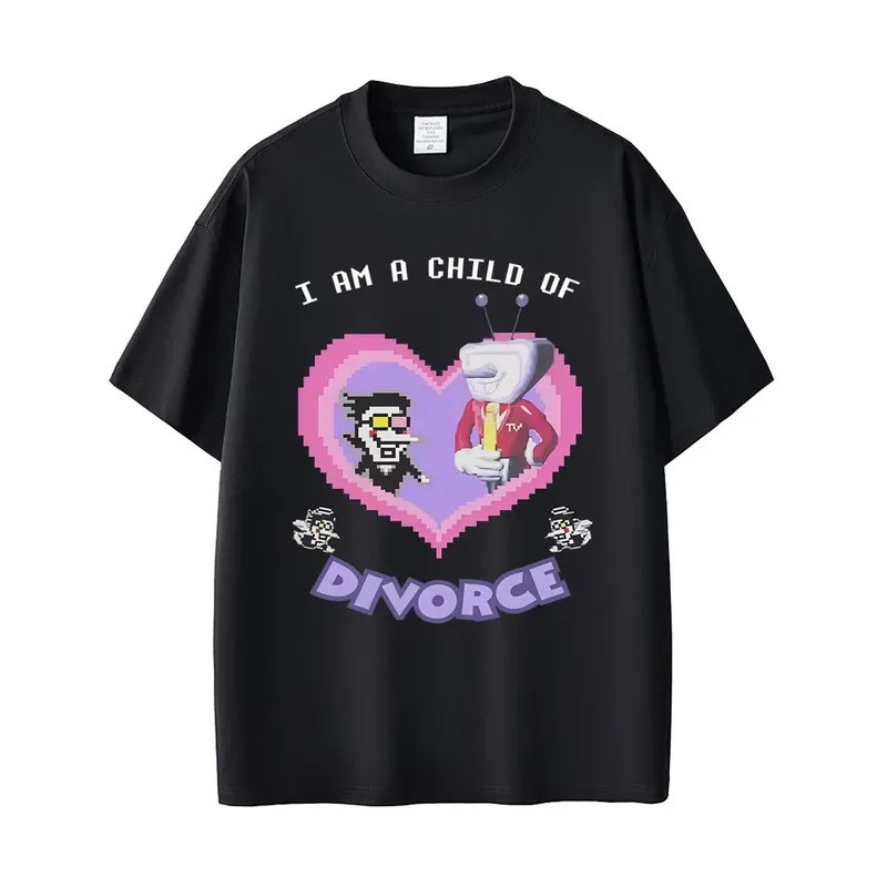 ทีเชิ้ตตลก Meme เกม Deltarune Spamton และ Tenna I Am Child of Divorce สำหรับผู้ชายและผู้หญิง ผ้าฝ้ายสบายๆ สไตล์วินเทจ ขน