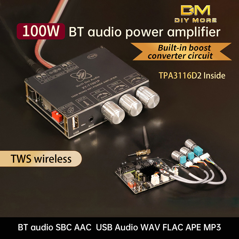 DIYMORE DC 12-24V T1001P Mono 100W BT เครื่องขยายเสียงสูงและต่ําความถี่ปรับ Tws True Wireless Tpa3116 รองรับสําหรับ App