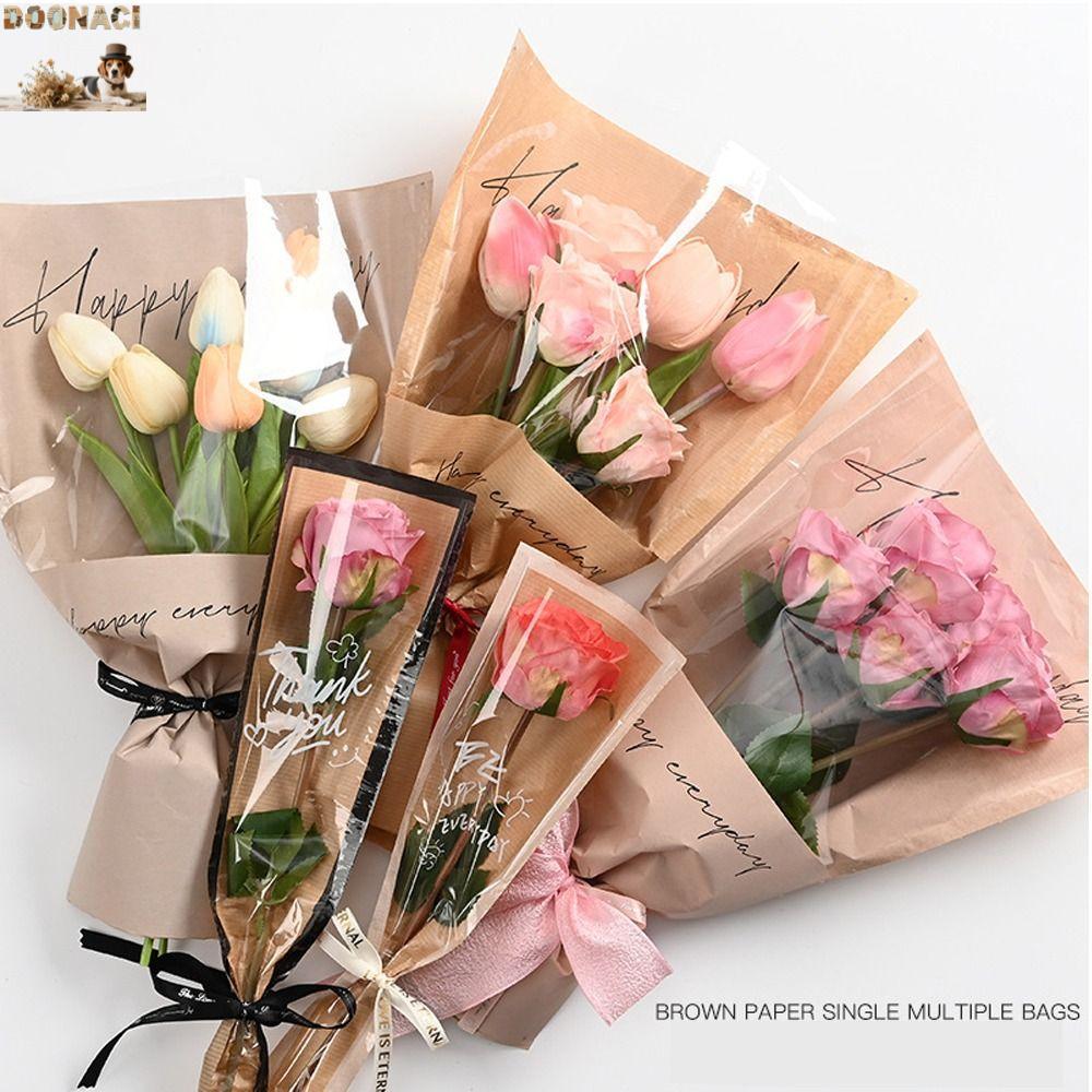 DOONACI 20/30PCS Bouquet Packing Bag, Wrapping Sleeve Single Rose Packing Sleeve Bag, Waterproof Tra