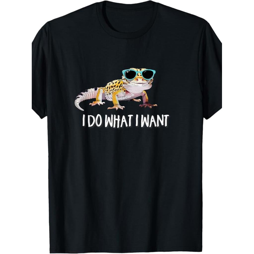 Mens "I DO WHAT I WANT" Leopard Gecko Graphic Tee - Cotton 100%, 180g, แขนสั้น, คอลูกเรือ - สไตล์วิน