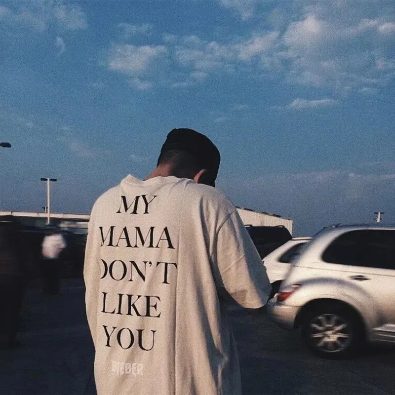 จัสติน บีเบอร์ เสื้อยืดทัวร์ Purpose สำหรับผู้หญิง สไตล์ลำลอง ฮิปฮอป สเก็ตบอร์ด สตรีทแวร์ My Mama Don't Like You เสื้อยื