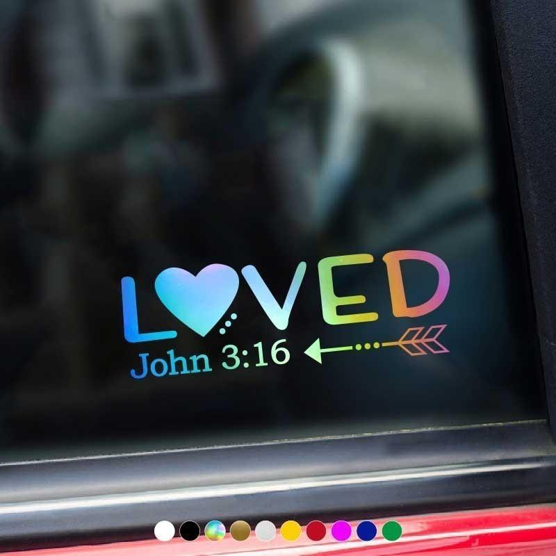 Loved John 3:16 สติกเกอร์สําหรับสติกเกอร์รถและสติ๊กเกอร์กันน้ําสติกเกอร์คริสเตียนไวนิลพระเยซูพระเจ้า