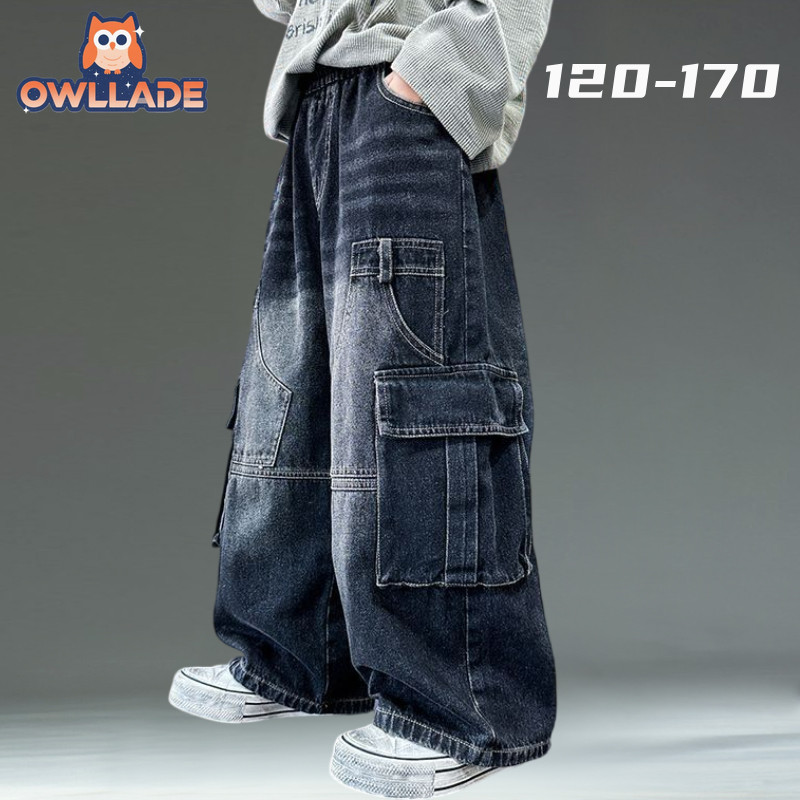 OWLLADE Beggy Baggy กางเกงยีนส์สําหรับเด็กอายุ 12 ปีวัยรุ่นกางเกงยีนส์สําหรับกางเกงยีนส์ Boy WJ178 ส