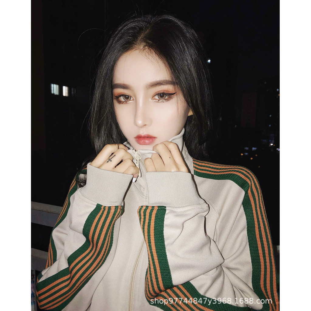 YYJE Needles Beige Embroidered Zipper Jacket Sports Casual Jacket Trendy Retro Unisex