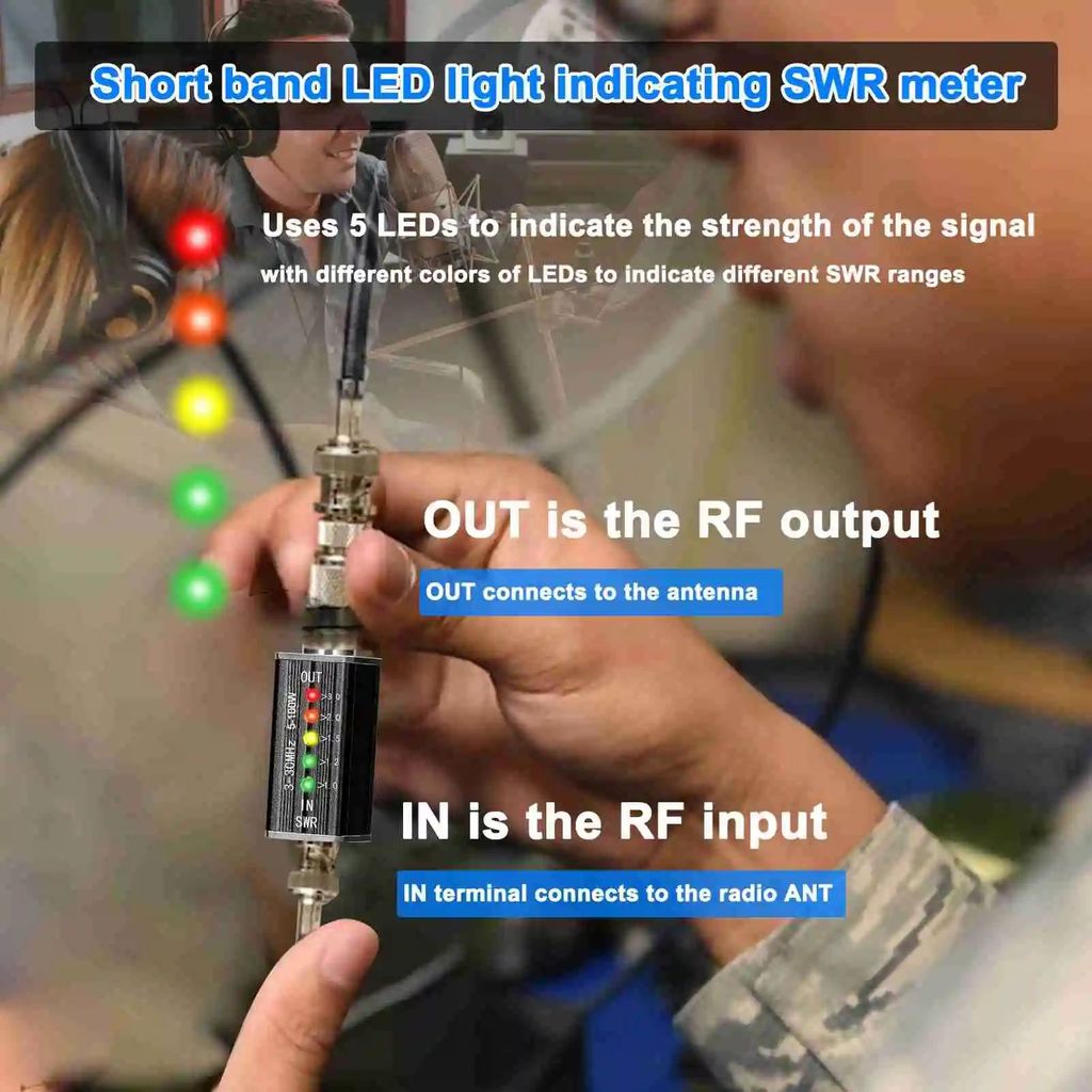 SWR Meter LED SWR Meter 3-30MHz ความถี่คลื่นสั้นยืน Waves ตัวบ่งชี้สําหรับโทรทัศน์ Broadcasting SWR 